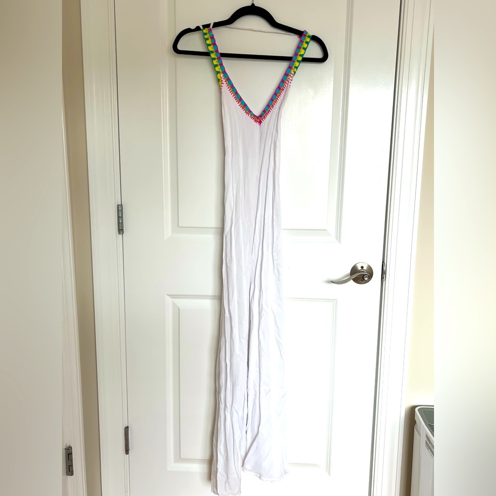 PILYQ summer dress, cover up, white dress with colorful embellishment, size XS/S